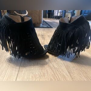 Herve Leger Elegant Black Fringe Heeled Boots